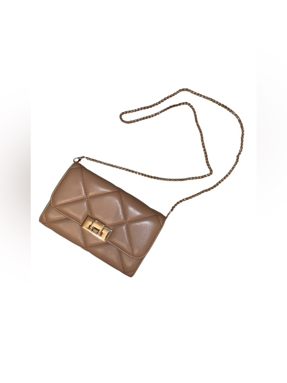 URBAN EXPRESSIONS “Stephanie” Quilted Crossbody Purse Vegan Leather in Camel